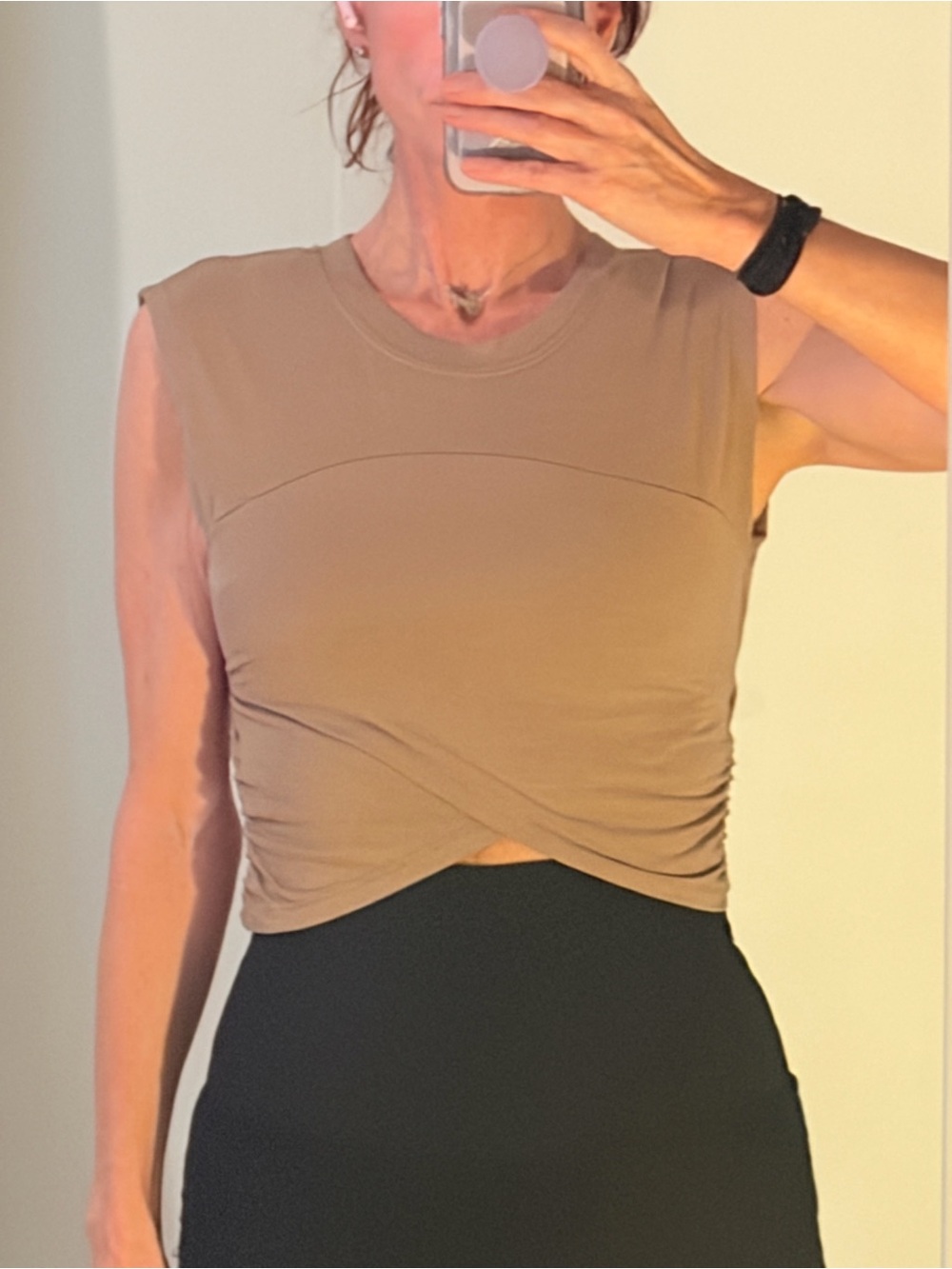 Sleeveless Twist-Front Crop Top in Taupe